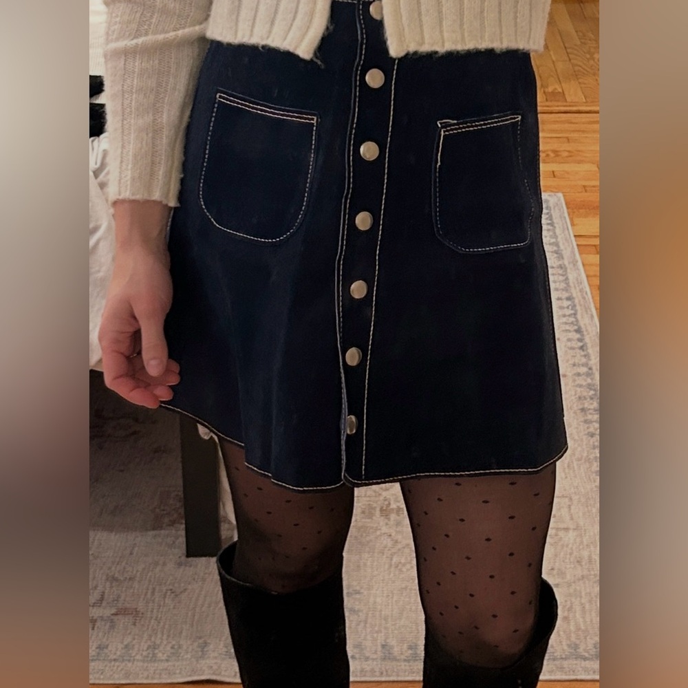 Vintage Navy Blue suede Button-Front Skirt size 4
